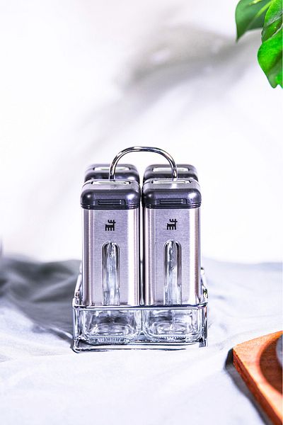 Karaca Shinex Inox 4 Piece Glass Spice Set with Stand 100 ml