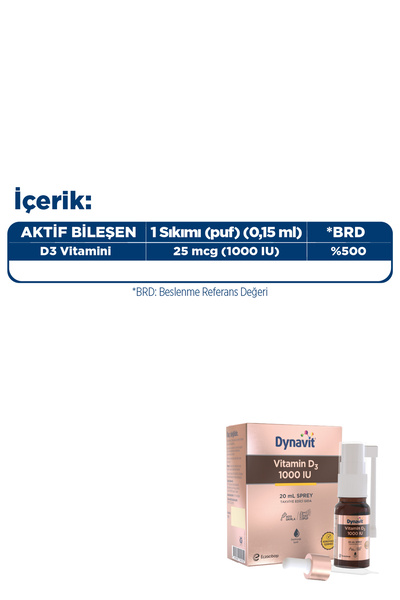 Dynavit Vitamin D3 1000 IU (25mcg) 20 mL Sprey - Bağışıklık & Kas & Kemik - D3 Vitamini