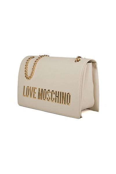 Love Moschino Dámská kožená béžová taška přes rameno s logem a řetízkem JC4192PP1MKD0-110