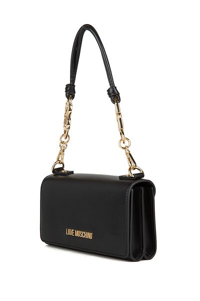 Love Moschino Geantă de umăr neagră cu detaliu auriu pentru femei, curea de umăr detașabilă din piele, închidere magnetică JC4051PP1MLF0