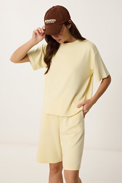 Happiness İstanbul Női sárga Bermuda rövidnadrág pólókészlet BY00059