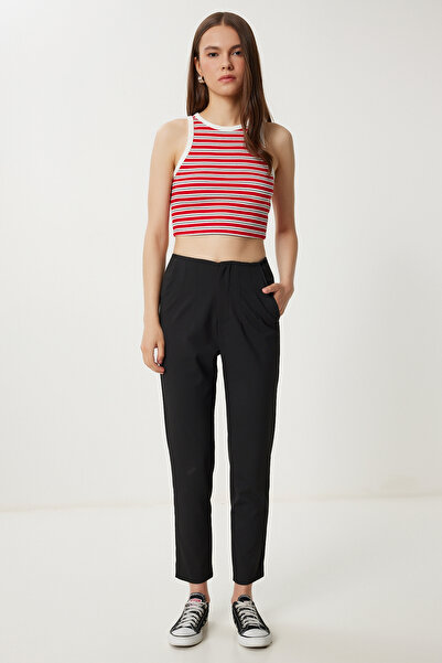 Happiness İstanbul Kadın Siyah Yüksek Bel Dokuma Pantolon WF00151