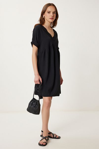 Happiness İstanbul Women's Black Laced Summer Ayrobin Dress Dd01354