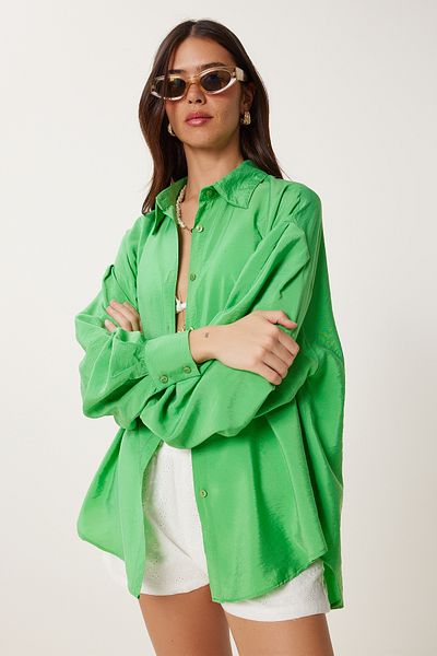 Happiness İstanbul Women's Green Oversize Flowy Ayrobin Shirt Wf00129
