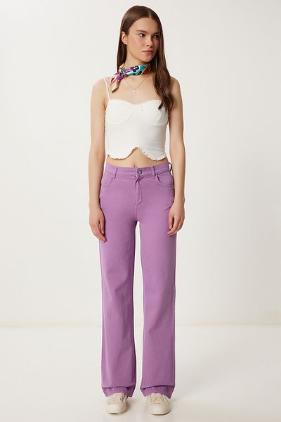 Happiness İstanbul Women's Lilac Wide Leg Pocket Gabardine Trousers Wf00123