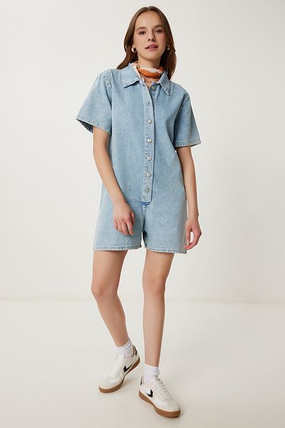 Happiness İstanbul Hellblaue Damen-Jeansshorts mit weitem Schnitt FG00035