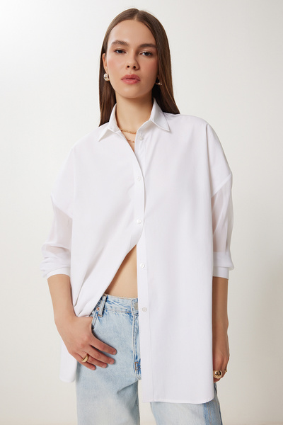 Happiness İstanbul Women's Ecru Chiffon Detailed Woven Shirt Wf00141
