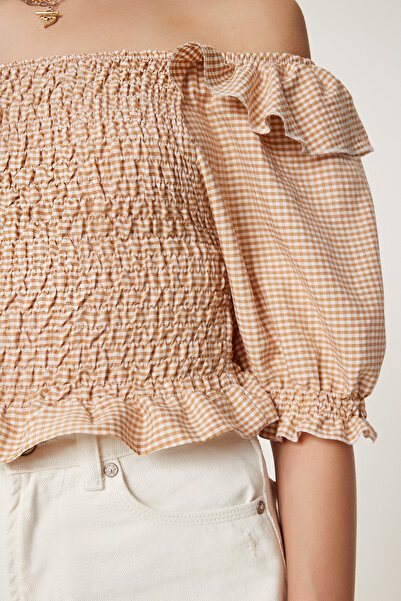 Happiness İstanbul Γυναικεία Μπισκότα Καρό Εύκαμπτη Μπλούζα TP00070