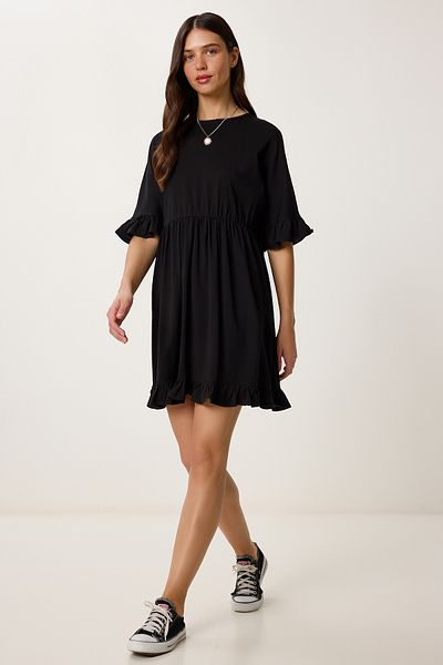 Happiness İstanbul Women's Black Flounced Summer Knitted Dress Rc00159