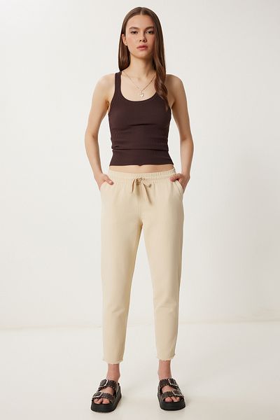 Happiness İstanbul Women's Cream Pocket Gabardine Trousers Wf00113
