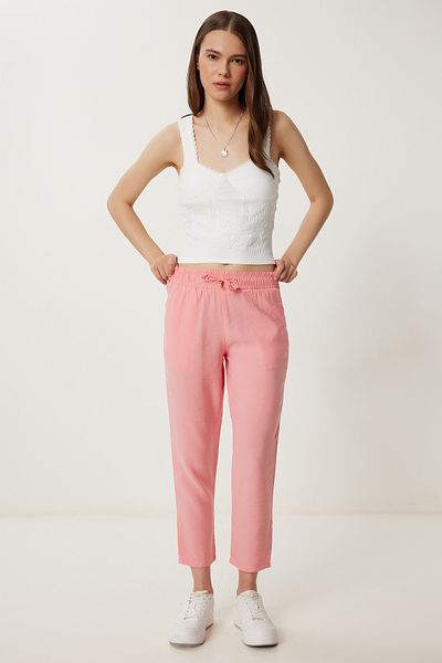 Happiness İstanbul Women's Pink Summer Modal Baggy Trousers Wf00156