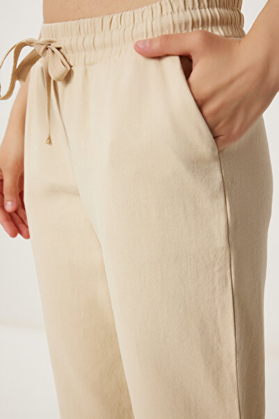 Happiness İstanbul Women's Cream Pocket Gabardine Trousers Wf00113