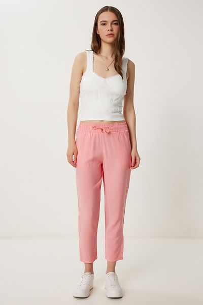 Happiness İstanbul Women's Pink Summer Modal Baggy Trousers Wf00156