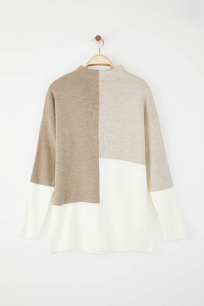 Trendyol Modest Mink Color Block Stand Collar Sweater Sweater Tctaw22Ak0054