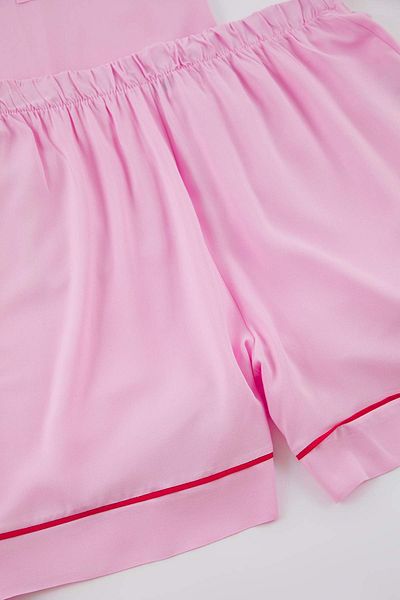 Trendyol Curve Pink Piping Detailed Viscose Woven Pajama Set Tbbss25Ai00016