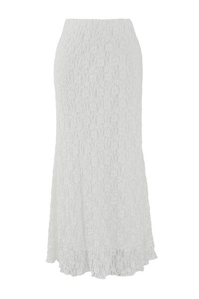 Trendyol Collection Ecru Skater Lace Midi Stretchy Strickrock TWOSS25ET00149