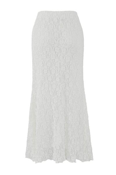 Trendyol Collection Ecru Skater Lace Midi Stretchy Strickrock TWOSS25ET00149