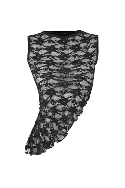 Trendyol Collection Μαύρη Δαντέλα Ασύμμετρη Πλεκτή Μπλούζα TWOSS25BZ00571