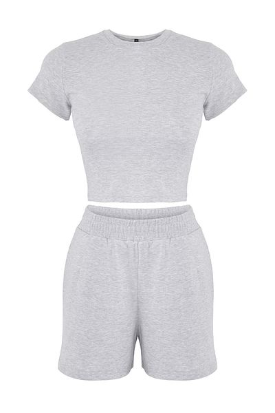 Trendyol Collection Gray Melange Knitted Bottom - Top Set Twoss25Au00119