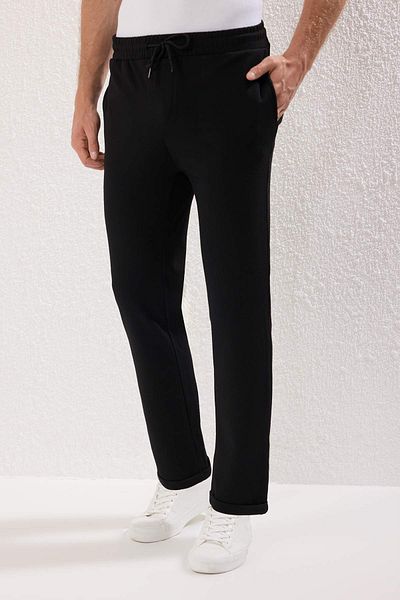 Trendyol Collection Black Regular Fit Knitted Flexible Comfortable Waist Tie Elastic Double Leg Pants Tmnaw25Pl00002