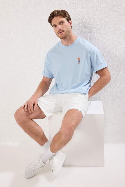 Trendyol Collection Ανοιχτό μπλε Unisex κανονικό μπλουζάκι αρκουδάκι 100% βαμβάκι