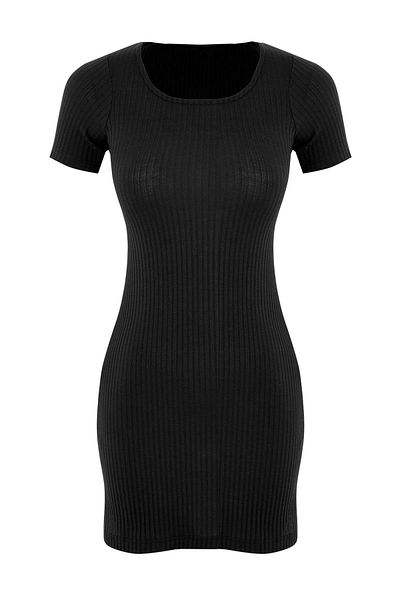 Trendyol Collection Black Mini a Line/An Bell Cut Knitted Dress Twoss25El00851
