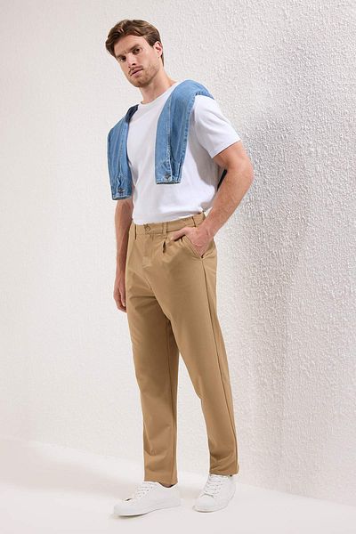 Trendyol Collection Beige Wideleg Baggy Comfortable Fit Woven Fabric Pants Tmnss25Pl00009
