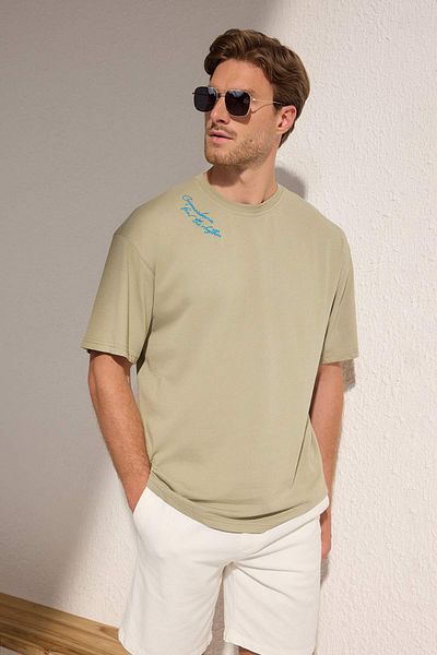 Trendyol Collection Μπλουζάκι Mint Oversize, Τροπική στάμπα, 100% βαμβάκι TMNSS25TS00218