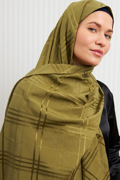 MİRSOY SCARF Şal jacquard din bumbac cu model verde moale