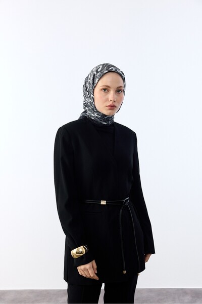 MİRSOY SCARF Etnik Desen Eşarp Lavin Desen-siyah