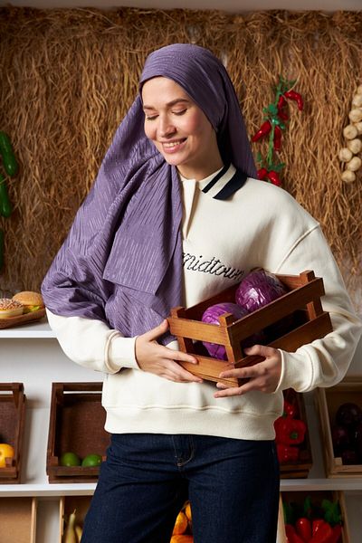 MİRSOY SCARF Șal din bumbac jacquard cu model ritmic-liliac