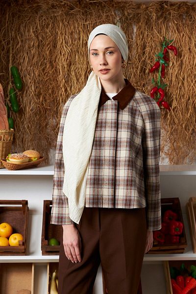 MİRSOY SCARF Model ritmic Bumbac Jacquard șal-crem