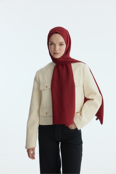 MİRSOY SCARF İpeksi Jakar Sarmaşık Şal-açık Bordo