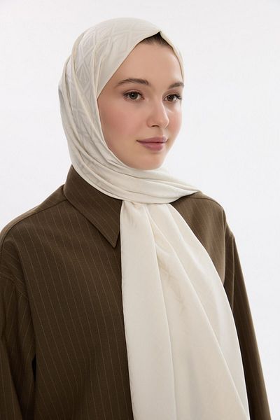 MİRSOY SCARF Μεταξένιο Ζακάρ Σάλι V Pattern-ecru