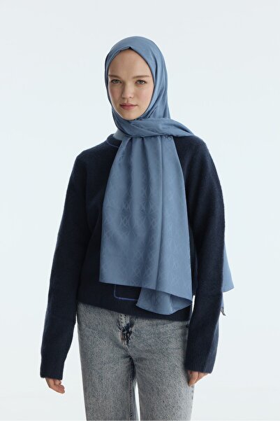 MİRSOY SCARF İpeksi Jakar Şal Kırlangıç Desen-indigo