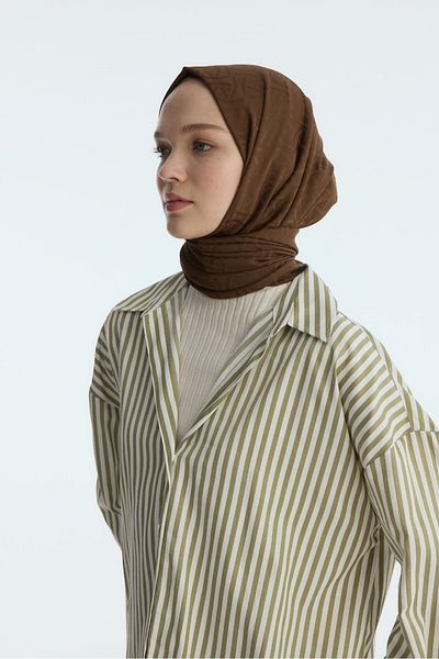 MİRSOY SCARF Silky Jacquard Ivy Shawl-Bitter Brown