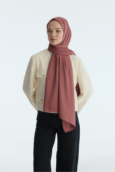 cs camellia scarf Silky Jacquard Elegant Pattern Shawl - Rose