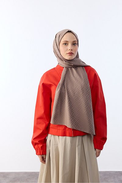 MİRSOY SCARF Копринен жакардов шал с бръшлян - кафяв
