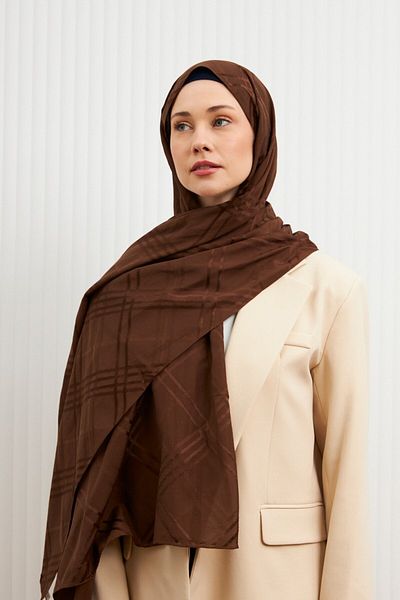 MİRSOY SCARF Aura Pattern Βαμβακερό Ζακάρ Σάλι-Καφέ