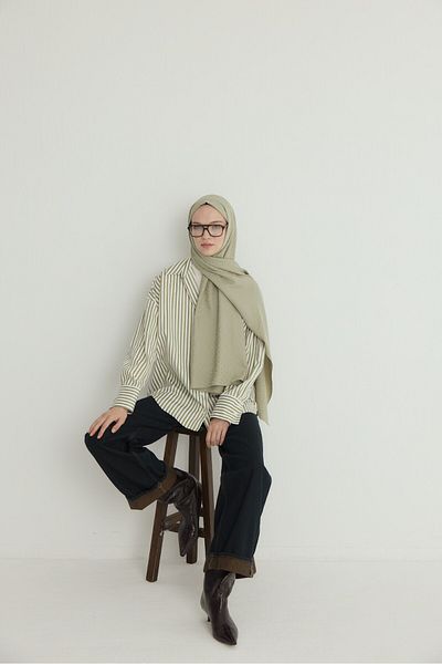 MİRSOY SCARF Silky Jacquard Ivy Shawl- Island Tea
