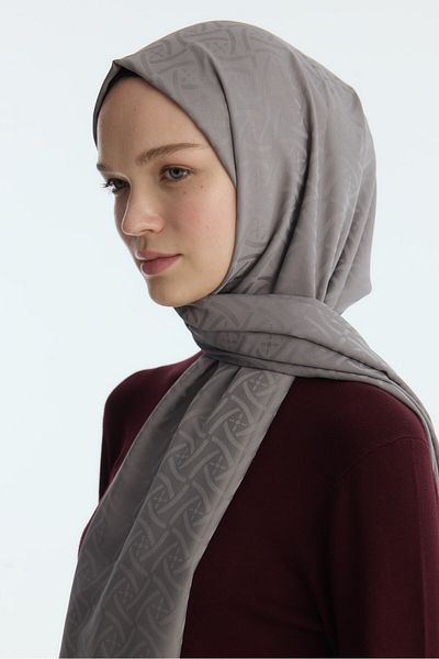 MİRSOY SCARF شال جاكار حريري اللبلاب - رمادي داكن