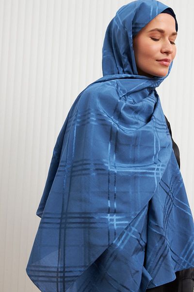 MİRSOY SCARF Şal jacquard din bumbac cu model Indigo Aura