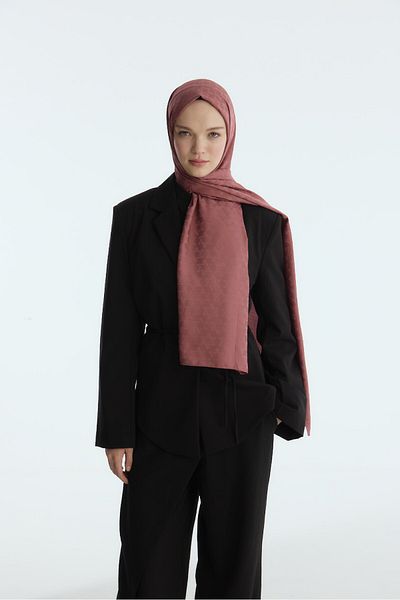 MİRSOY SCARF Silky Jacquard Pyramid Pattern Shawl - Rose