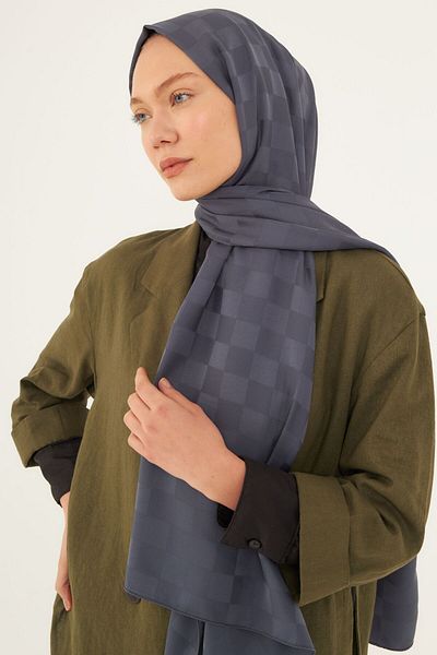 MİRSOY SCARF Σαλιάρα με μοτίβο μεταξένιο ζακάρ-ανθρακί