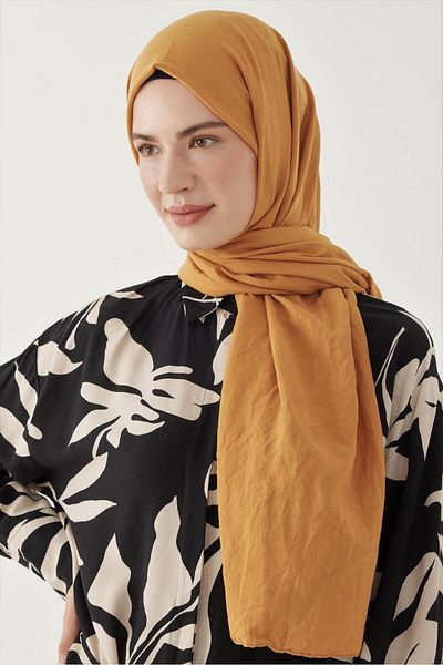 MİRSOY SCARF Mustard Plain Cotton Shawl