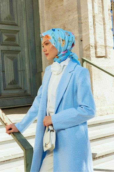 MİRSOY SCARF Ψηφιακό Soft Aqua Pattern-μπλε