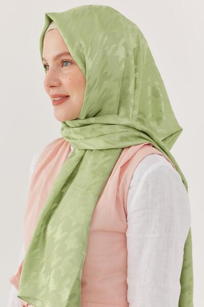 MİRSOY SCARF Shiny Jacquard Patterned Houndstooth Shawl - Pistachio Green