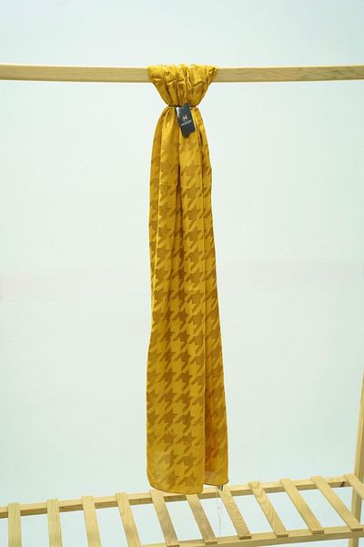 MİRSOY SCARF Shiny Jacquard Patterned Houndstooth Shawl - Mustard