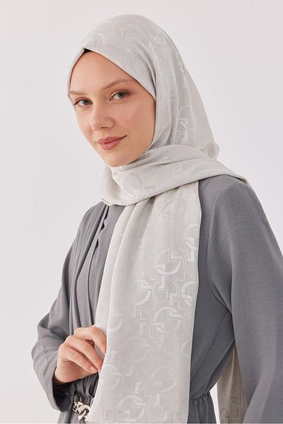 MİRSOY SCARF Shiny Jacquard Checker Patterned Shawl - Off-White