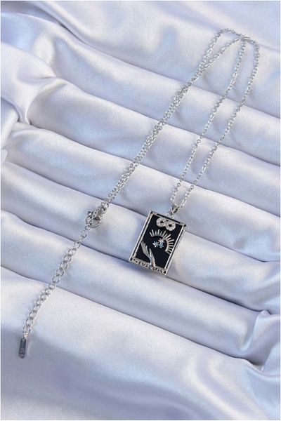 Store 316L Steel Chain Silver Color Zircon Stone Infinity Figured Tarot Necklace - Tj-Bko9251